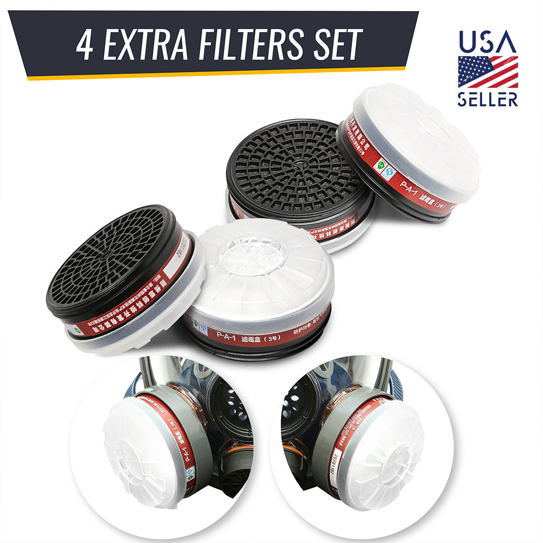 Set of four extra filters with '4 EXTRA FILTERS SET' text and USA seller label on a white background.