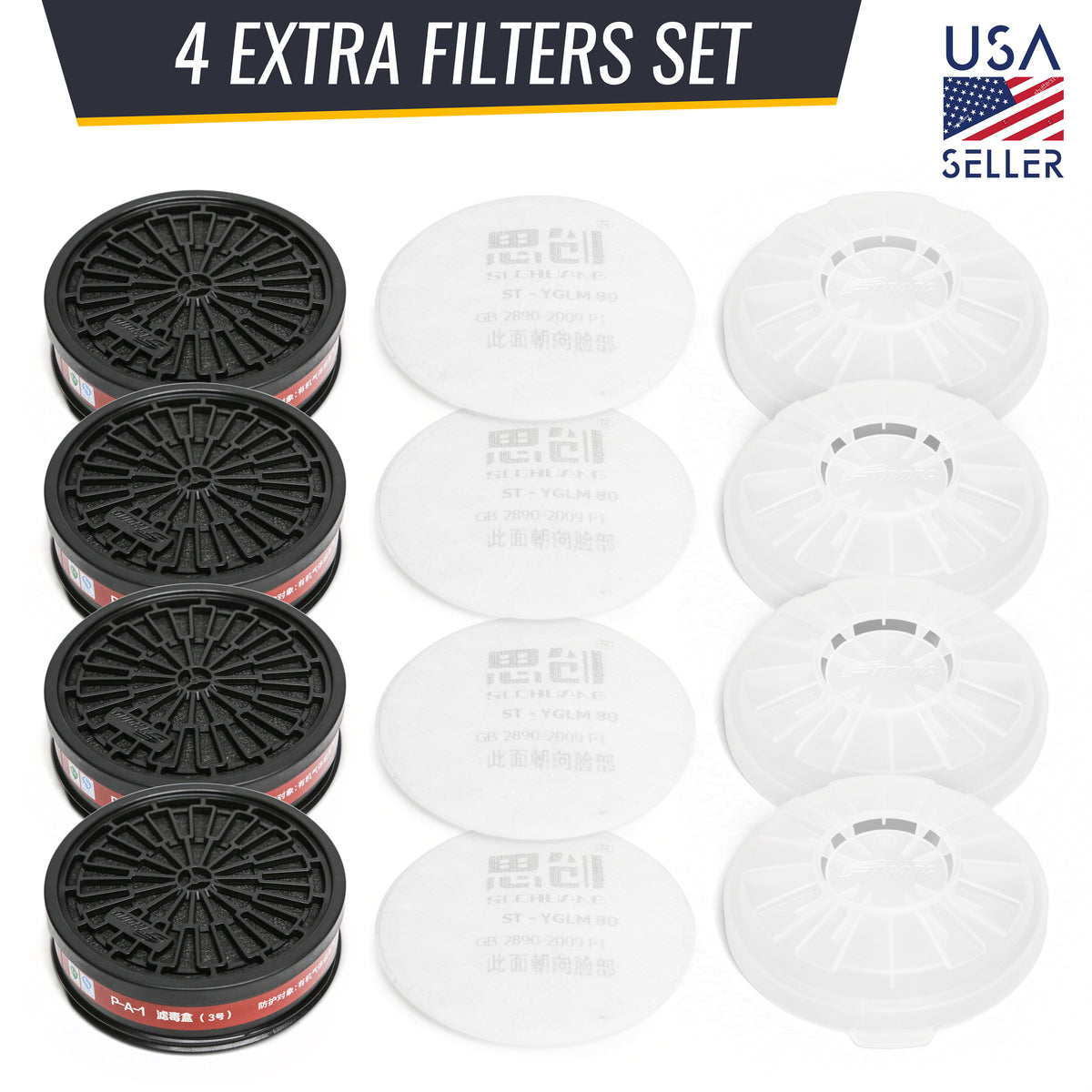 TS-100-F Filter Cartridge Set for TS-100 – 4 Carbon Cartridges + 4 Cotton Pre-Filters