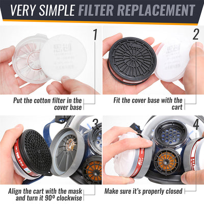 Step-by-step guide on how to replace a filter with close-up shots of hands performing actions.