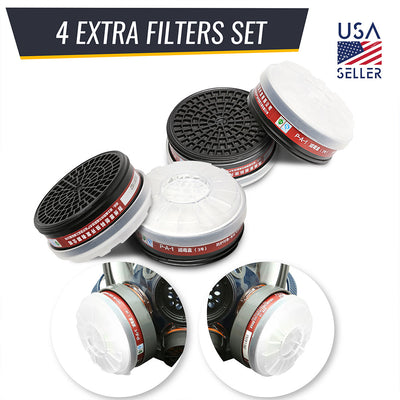 Set of four extra filters with '4 EXTRA FILTERS SET' text and USA seller label on a white background.