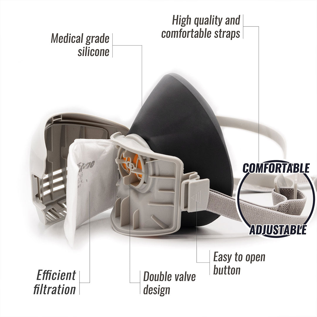 TS-AX Reusable Half Mask Respirator – with 7 PM2.5 Filters