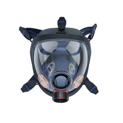 Full-face respirator mask on a white background