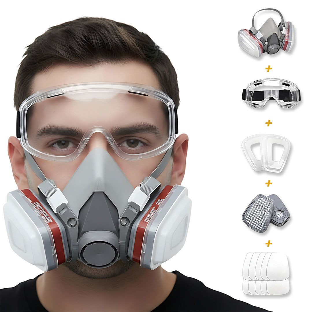TS-M101 Respirator Mask + Safety Goggle Set – with 10 Replacement Filters