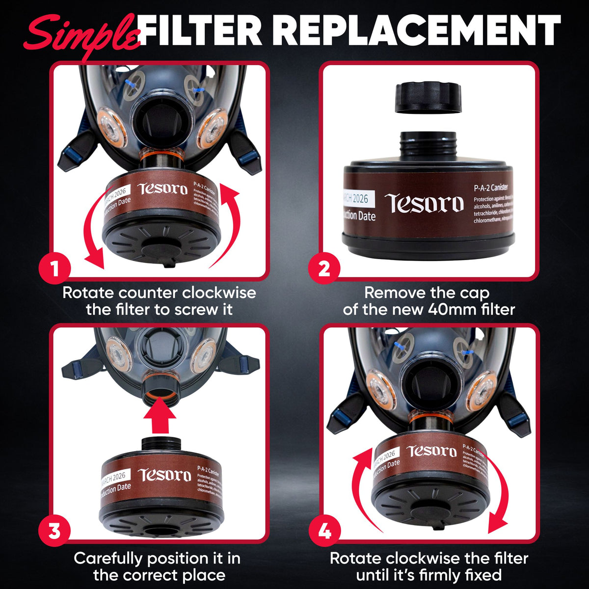 TS-100X-F 40mm Activated Carbon Filter for TS-100X Gas Mask